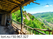 Beautiful view of the mountains from the balcony in a mountain village. North Caucasus (2024 год). Стоковое фото, фотограф Константин Лабунский / Фотобанк Лори