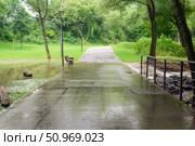 Stream overflowed its banks and flowed across the path during the flood. Стоковое фото, фотограф Евгений Харитонов / Фотобанк Лори