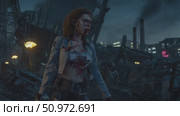 Wounded Woman in a Post-Apocalyptic Urban Wasteland. Стоковое AI-видео, аниматор Данила Большаков / Фотобанк Лори