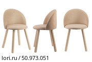 children's wooden high chair with upholstered seat and backrest, isolated on a white background. Стоковое фото, фотограф ~✿Eлена Челышева(Кочина)✿~ / Фотобанк Лори