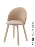 children's wooden high chair with upholstered seat and backrest, isolated on a white background. Стоковое фото, фотограф ~✿Eлена Челышева(Кочина)✿~ / Фотобанк Лори