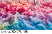 Dynamic Swirl of Gradient Vapors with a Metallic Dispenser, Illustrating a Hypnotic Blend of Pink, Purple, Blue, and Green Hues. Стоковое AI-изображение, AI-художник Данила Большаков / Фотобанк Лори