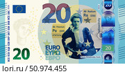 Vector fictional banknote in style of European Union. Note of 20 euros with portrait of Marie Sklodowska-Curie. Money of Europe. Denomination of twenty. Obverse of bill. Мария Складовская Кюри. Стоковая иллюстрация, иллюстратор GAlexS / Фотобанк Лори