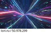 Dynamic light trails burst through vivid neon tunnel creating futuristic speed illusion. Стоковое AI-видео, аниматор Владимир Федоров / Фотобанк Лори