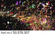 Vibrant explosion of multicolored confetti celebrating joy and festivity on black background. Стоковое AI-видео, аниматор Владимир Федоров / Фотобанк Лори
