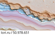 Abstract stone texture background, beautiful cross section of mineral with pastel layers, macro of natural geology formation showing pink and blue strata. Стоковое фото, фотограф Павел Муравьев / Фотобанк Лори