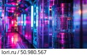 The room is filled with an array of vibrant, colorful lights, illuminating the space with a dazzling display of hues and patterns. Стоковое AI-изображение, AI-художник Данила Большаков / Фотобанк Лори