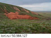 Picturesque slopes of the highest point of the Caspian lowland - Bolshoe Bogdo Mountains on a summer day, Bogdinsk-Baskunchak Nature Reserve, Akhtuba district, Astrakhan region, Russia. Стоковое фото, фотограф Ula Ulachka / Фотобанк Лори