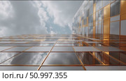Modern skyscraper reflecting clouds and blue sky in urban landscape during daytime. Стоковое AI-видео, аниматор Сергей Толмачёв / Фотобанк Лори