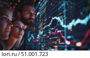 Group analyzes market trends during a financial workshop at an evening event in a modern office. Стоковое AI-видео, аниматор Сергей Толмачёв / Фотобанк Лори