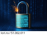 A Glowing Padlock Surrounded by Binary Code Sparks a Visual Metaphor for Cybersecurity and Digital Protection in a Modern Technological Landscape. Стоковое AI-изображение, AI-художник Башкирова Анна / Фотобанк Лори