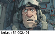 Worried military pilot reacting to danger inside cockpit. Стоковое AI-видео, аниматор Юрий Поздников / Фотобанк Лори