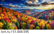 Colorful Autumn Foliage in the Appalachian Mountains. Generative AI. Стоковое AI-изображение, AI-художник Roman Zavorotny / Фотобанк Лори