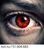 Close-Up of a Red Eye With a Malicious Stare. Generative AI. Стоковое AI-изображение, AI-художник Roman Zavorotny / Фотобанк Лори