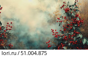 This peaceful winter landscape features vibrant red berries amidst a misty backdrop, capturing the tranquil beauty and essence of the season. Стоковое AI-видео, аниматор Данила Большаков / Фотобанк Лори