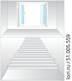 Stairway to open window on white background is insulated. Стоковая иллюстрация, иллюстратор Шипицин Евгений Витальевич / Фотобанк Лори