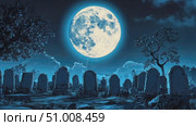 As the full moon rises, the graveyard reveals its haunting beauty with shadows and quiet tombstones set against a tranquil night sky. Стоковое AI-видео, аниматор Данила Большаков / Фотобанк Лори