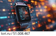 Discover the latest smart bracelet technology showcased against a colorful, dynamic digital backdrop in a stunning nighttime setting. Стоковое AI-видео, аниматор Данила Большаков / Фотобанк Лори