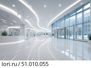 Empty corridor in modern Hospital ICU blurred background. Blur defocused interior of modern clinic. Abstract defocused corridor of medical centre, laboratory, lab. Healthcare and medicine concept. Стоковое AI-изображение, AI-художник Марина Демидюк / Фотобанк Лори
