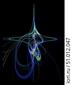 Abstract airy graphic design element on black background. Dynamic lines overlap and intersect to create an elegant shape. 3D rendering. 3D illustration. Стоковая иллюстрация, иллюстратор Бузмакова Светлана / Фотобанк Лори