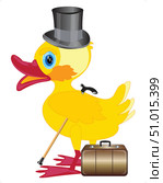 Duckling with cylinder on head and valise. Стоковая иллюстрация, иллюстратор Шипицин Евгений Витальевич / Фотобанк Лори