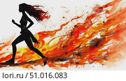 A dynamic silhouette runs amidst vibrant flames, symbolizing strength and resilience in a challenging environment. Стоковое AI-видео, аниматор Данила Большаков / Фотобанк Лори