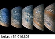 Striking atmospheric features in Jupiter's northern hemisphere captured from the Juno spacecraft. Стоковое фото, фотограф Stocktrek Images, Inc. / ТАСС / Фотобанк Лори