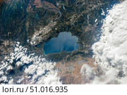View from space of Lake Tahoe with very little snowpack left on the mountains. Стоковое фото, фотограф Stocktrek Images, Inc. / ТАСС / Фотобанк Лори