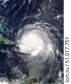 Satellite view of Hurricane Irma over Puerto Rico and Hispaniola. Стоковое фото, фотограф Stocktrek Images, Inc. / ТАСС / Фотобанк Лори