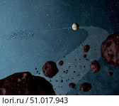 Artist's concept of Jovian Trojans asteroids. Стоковое фото, фотограф Stocktrek Images, Inc. / ТАСС / Фотобанк Лори
