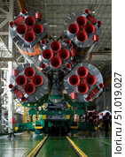 The boosters of the Soyuz TMA-14 spacecraft. Стоковое фото, фотограф Stocktrek Images, Inc. / ТАСС / Фотобанк Лори