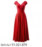 Red V-Neck Chiffon Bridesmaid Dress With Short Sleeves. Generative AI. Стоковое AI-изображение, AI-художник Roman Zavorotny / Фотобанк Лори