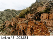 Aul Gamsutl fortress old town, old stone landmark architecture, Dagestan, Russia. Стоковое фото, фотограф Spirit River / Фотобанк Лори