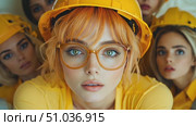 A group of friends sporting vibrant yellow attire and glasses showcase a playful and trendy atmosphere in a lively urban environment. Стоковое AI-видео, аниматор Данила Большаков / Фотобанк Лори