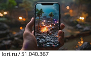 Person is holding cell phone in their hand, showcasing device up close while using it. Стоковое AI-видео, аниматор Данила Большаков / Фотобанк Лори