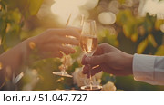 Close-up view of two individuals holding wine glasses, showcasing a moment of social interaction and celebration. Стоковое AI-видео, аниматор Данила Большаков / Фотобанк Лори