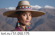 Indigenous model posing with traditional andean hat. Стоковое AI-видео, аниматор Юрий Поздников / Фотобанк Лори