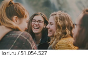 Group of happy carefree young women stand next to each other, creating a strong visual of unity and friendship among them. Стоковое AI-видео, аниматор Данила Большаков / Фотобанк Лори