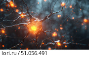 dendrite lighting up neuron ai generated. Стоковое AI-изображение, AI-художник Vectorwin / Фотобанк Лори