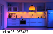 ambiance glowing effect on kitchen layout ai generated. Стоковое AI-изображение, AI-художник Vectorwin / Фотобанк Лори