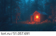 ambiance glowing effect on tiny cabin ai generated. Стоковое AI-изображение, AI-художник Vectorwin / Фотобанк Лори