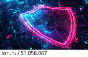 breach disintegrating cybersecurity shield ai generated. Стоковое AI-изображение, AI-художник Vectorwin / Фотобанк Лори