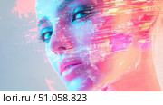 security glitching facial recognition scan ai generated. Стоковое AI-изображение, AI-художник Vectorwin / Фотобанк Лори