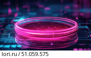 fluorescence glowing effect on petri dish ai generated. Стоковое AI-изображение, AI-художник Vectorwin / Фотобанк Лори
