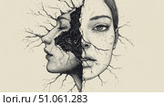 shadow splitting face ai generated. Стоковое AI-изображение, AI-художник Vectorwin / Фотобанк Лори
