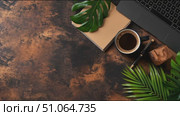Coffee and creative workspace with greenery during a sunny afternoon. Стоковое AI-видео, аниматор Сергей Толмачёв / Фотобанк Лори