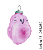 Watercolor Christmas tree toy cute pink bird. Стоковая иллюстрация, иллюстратор Елена Захаревич / Фотобанк Лори