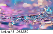 Colorful water droplets creating ripples in a vibrant liquid surface at nighttime with illuminated backdrop. Стоковое AI-видео, аниматор Сергей Толмачёв / Фотобанк Лори