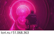 A person using a wheelchair maneuvers through pink tunnel, showcasing accessibility challenges and determination. Стоковое AI-видео, аниматор Данила Большаков / Фотобанк Лори