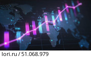 Financial trends illustrated on a global map with vibrant colors during market analysis. Стоковое AI-видео, аниматор Сергей Толмачёв / Фотобанк Лори